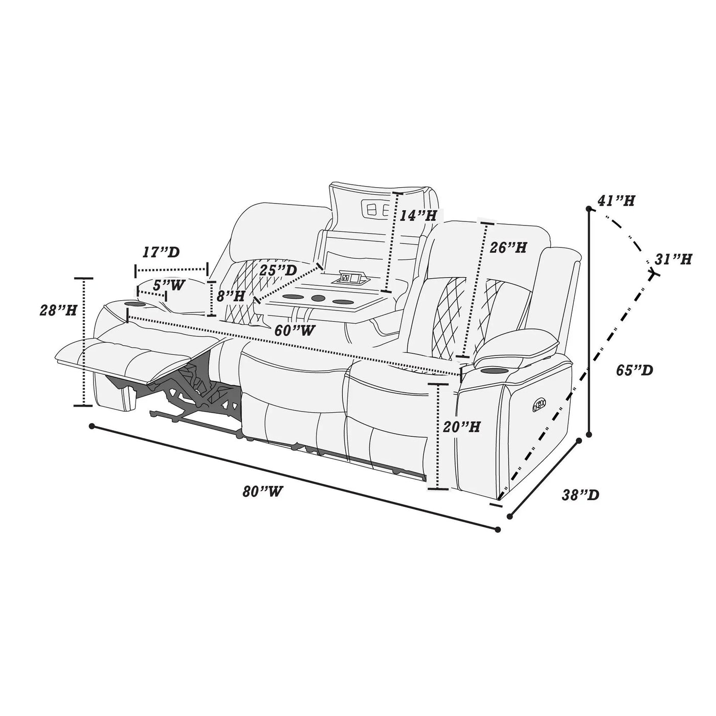 Power Motion Living Room Set With USB Port, Adjustable Headrest, Cup Holder by HouseOfZazla