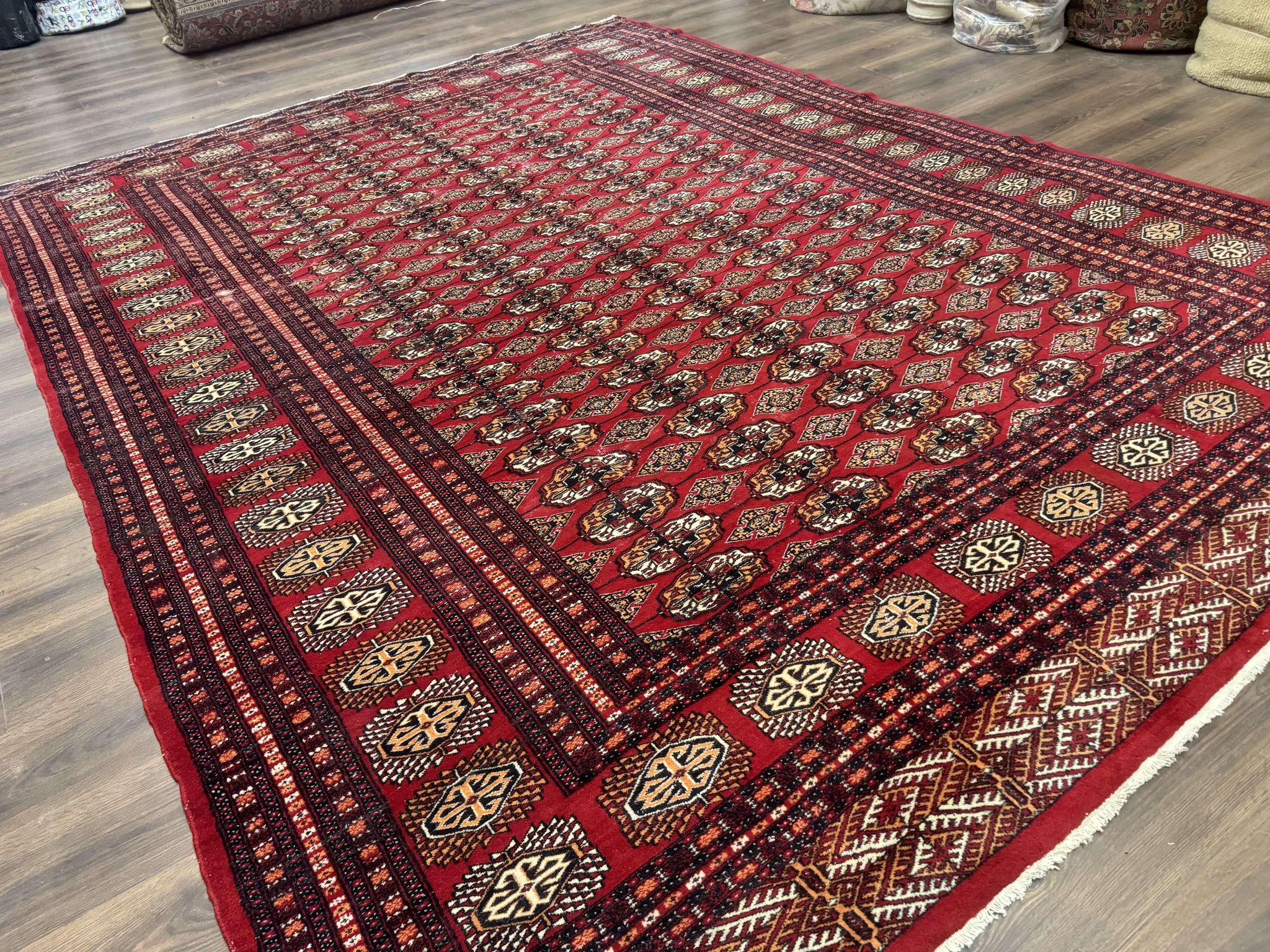 Bokhara Rug 9x12, Red Turkoman Rug, Pakistani Rug, Tribal Carpet, Wool Rug, Red Rug by Jewel Rugs