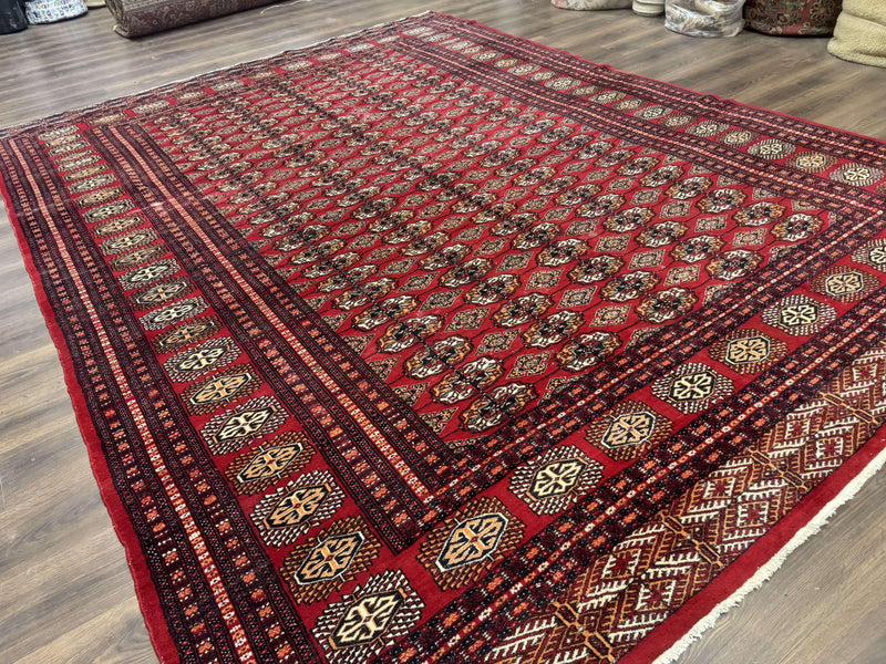 Bokhara Rug 9x12, Red Turkoman Rug, Pakistani Rug, Tribal Carpet, Wool Rug, Red Rug by Jewel Rugs