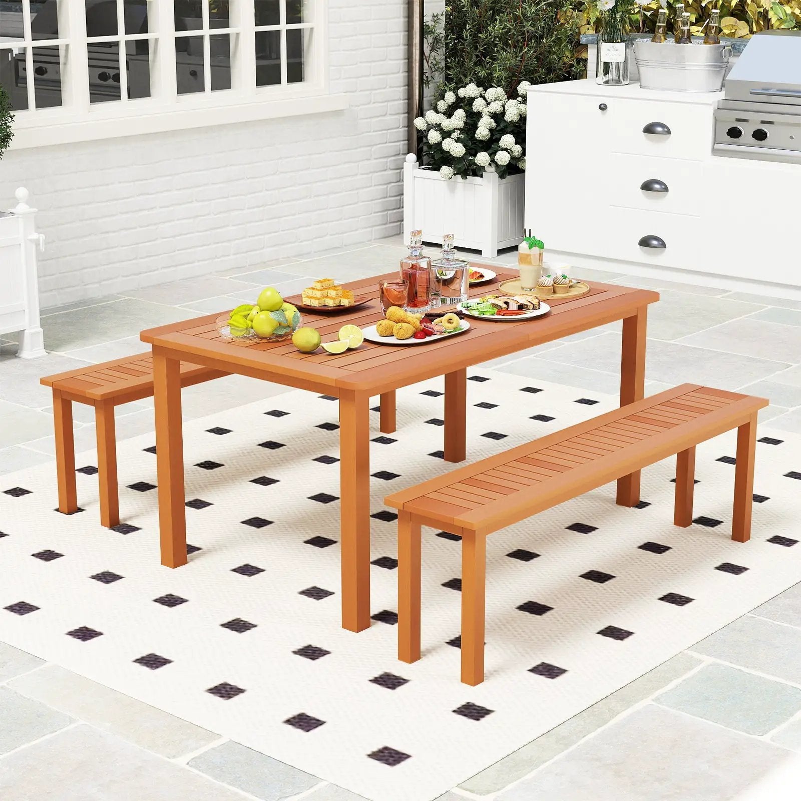 Outdoor 59 Inch Long Patio Dining Backless Wooden Bench with Teak Oil Finish by DirectDeals