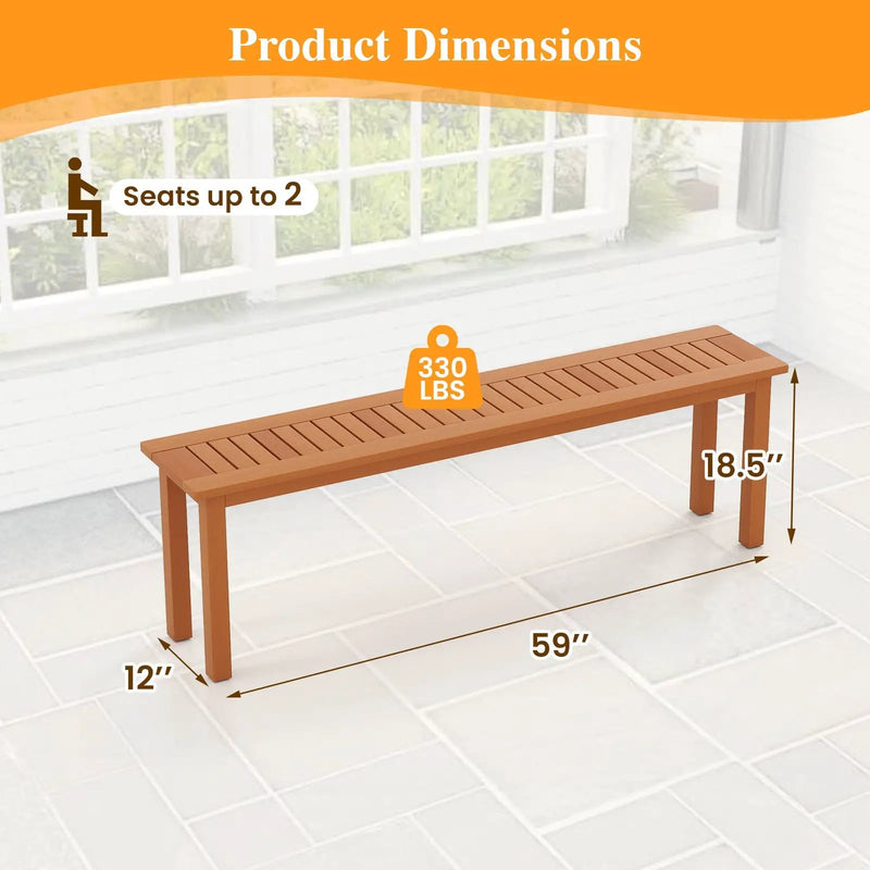 Outdoor 59 Inch Long Patio Dining Backless Wooden Bench with Teak Oil Finish by DirectDeals