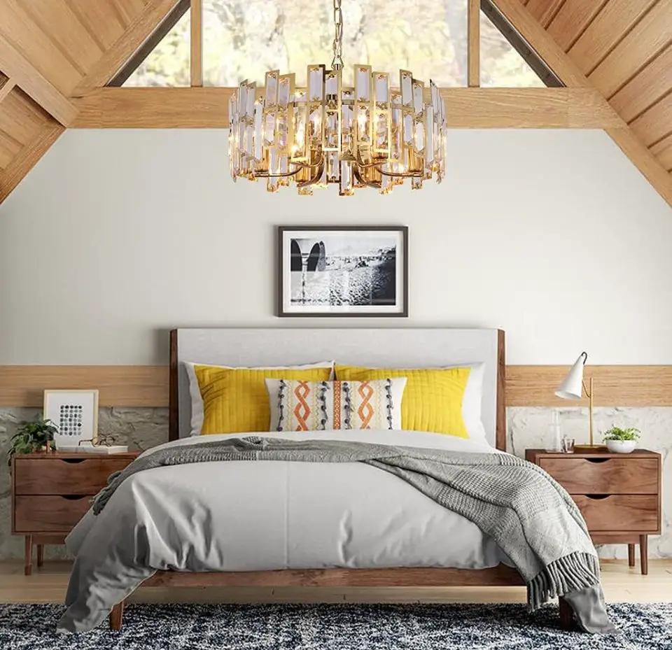 Akeelighting Gold Chandeliers Lighting Modern Crystal Chandelier 6 Light Contemporary Girls Bedroom Dining Room Ceiling Hanging Pendant Chandelier Lighting Fixture by Selzalot