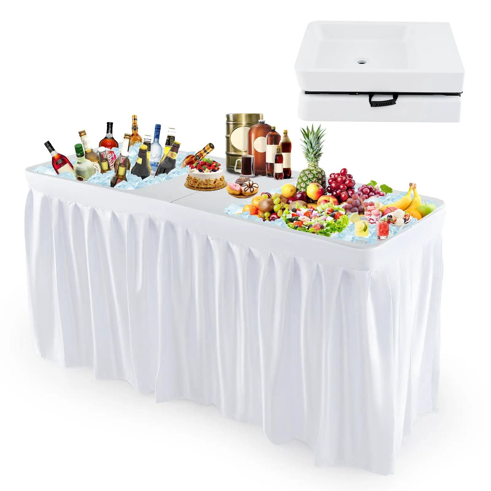5 FT Folding Ice Cooler Table with Double Sinks for Camping Party Picnic Wedding-White by DirectDeals