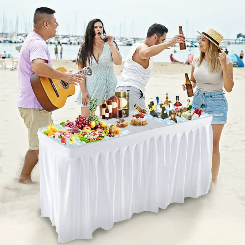 5 FT Folding Ice Cooler Table with Double Sinks for Camping Party Picnic Wedding-White by DirectDeals