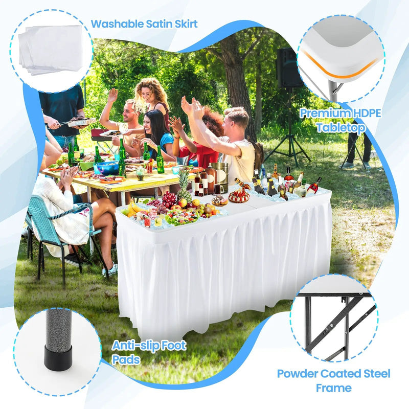 5 FT Folding Ice Cooler Table with Double Sinks for Camping Party Picnic Wedding-White by DirectDeals