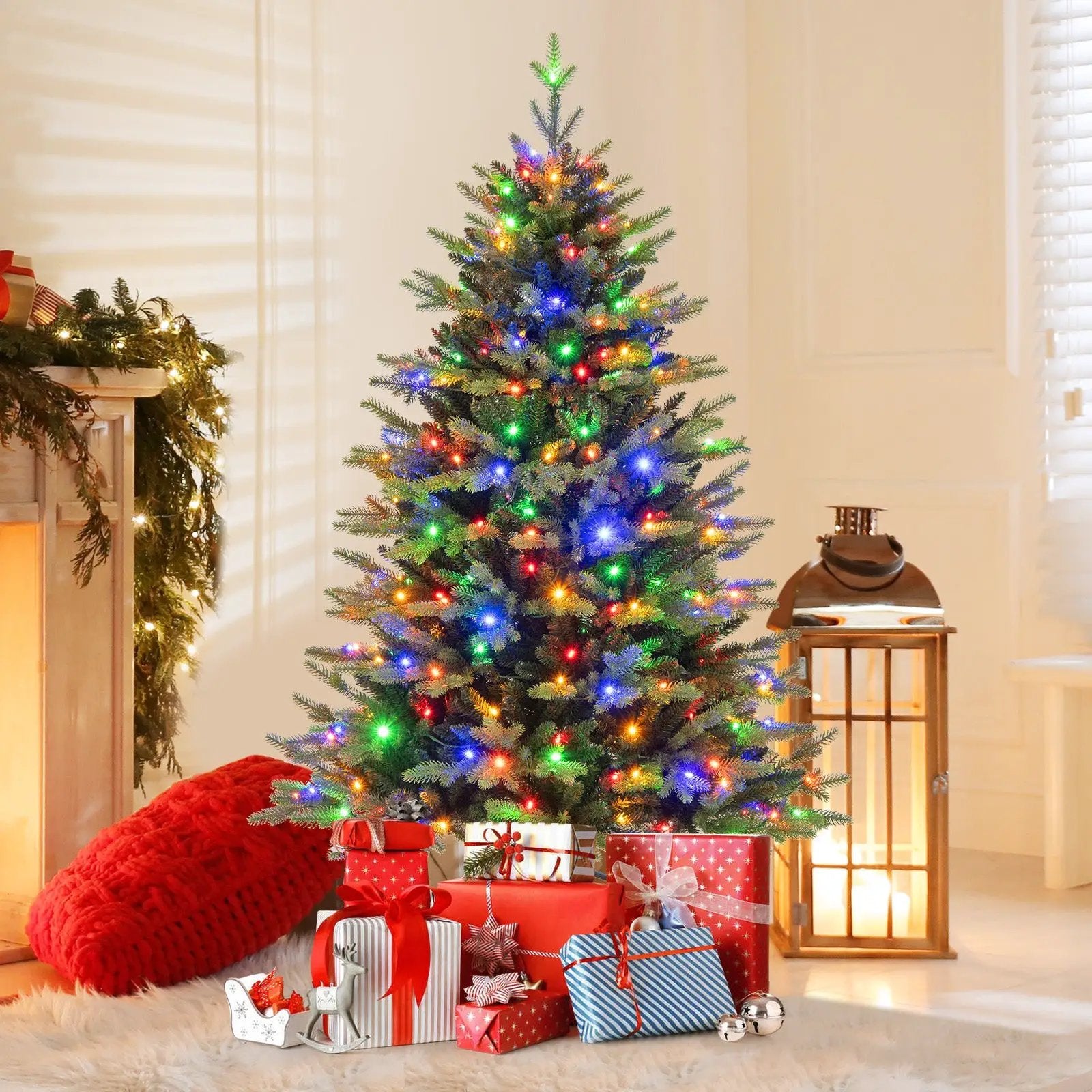 5 Feet Artificial Xmas Tree Hinged with 11 Lighting Modes and Remote Control by DirectDeals