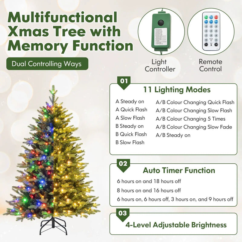 5 Feet Artificial Xmas Tree Hinged with 11 Lighting Modes and Remote Control by DirectDeals