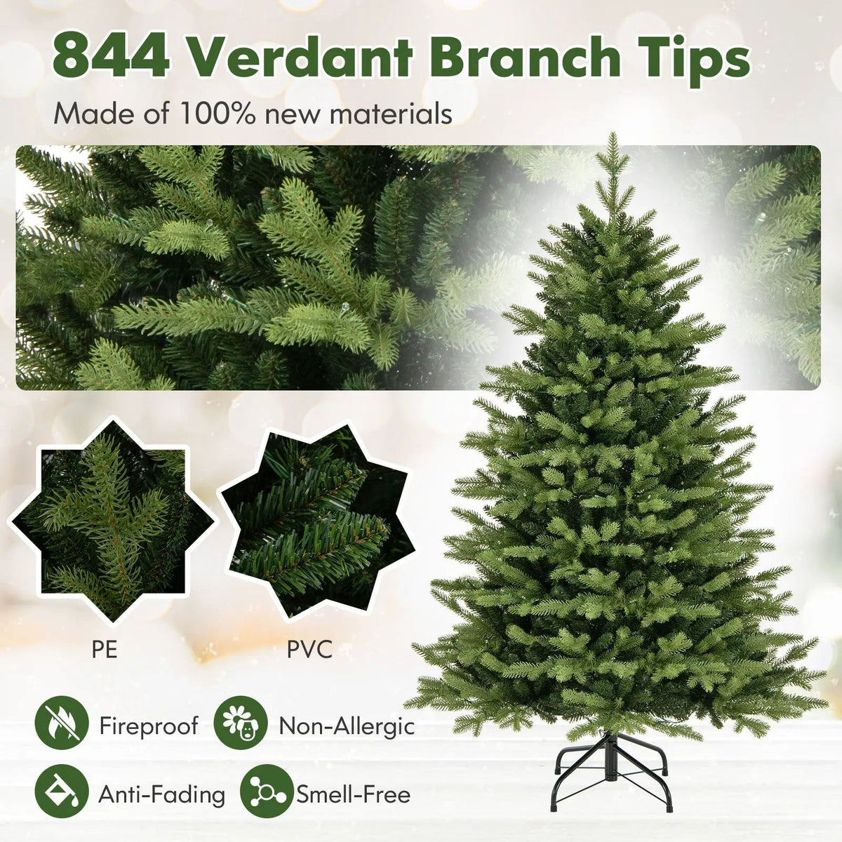 5 Feet Artificial Xmas Tree Hinged with 11 Lighting Modes and Remote Control by DirectDeals