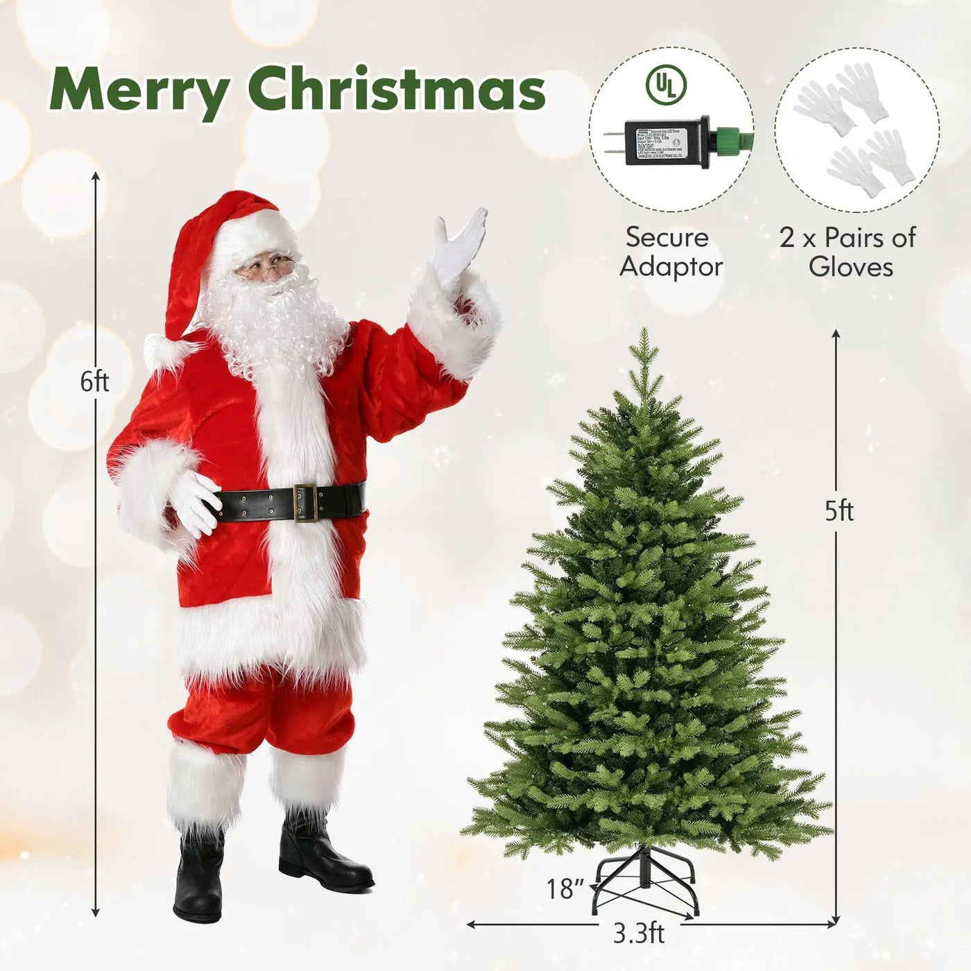 5 Feet Artificial Xmas Tree Hinged with 11 Lighting Modes and Remote Control by DirectDeals