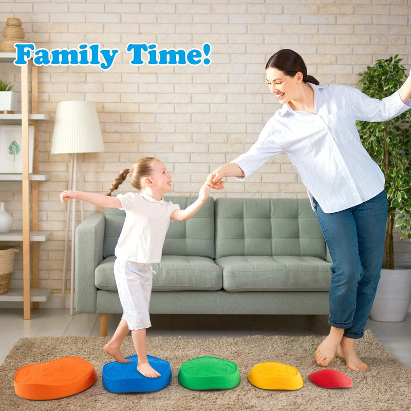 5 Pieces Kids Stepping Stones Stackable Round River Stone Indoor Outdoor-Multicolor by DirectDeals