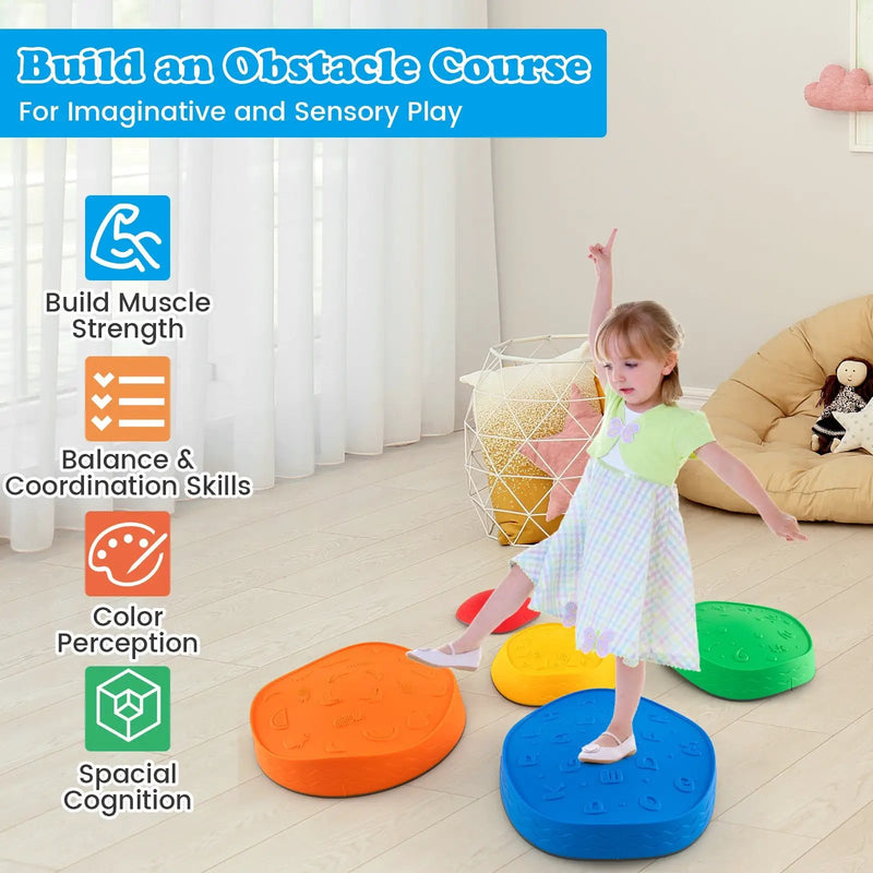 5 Pieces Kids Stepping Stones Stackable Round River Stone Indoor Outdoor-Multicolor by DirectDeals