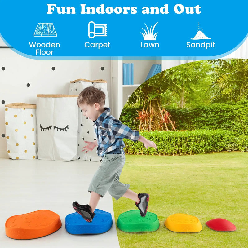5 Pieces Kids Stepping Stones Stackable Round River Stone Indoor Outdoor-Multicolor by DirectDeals