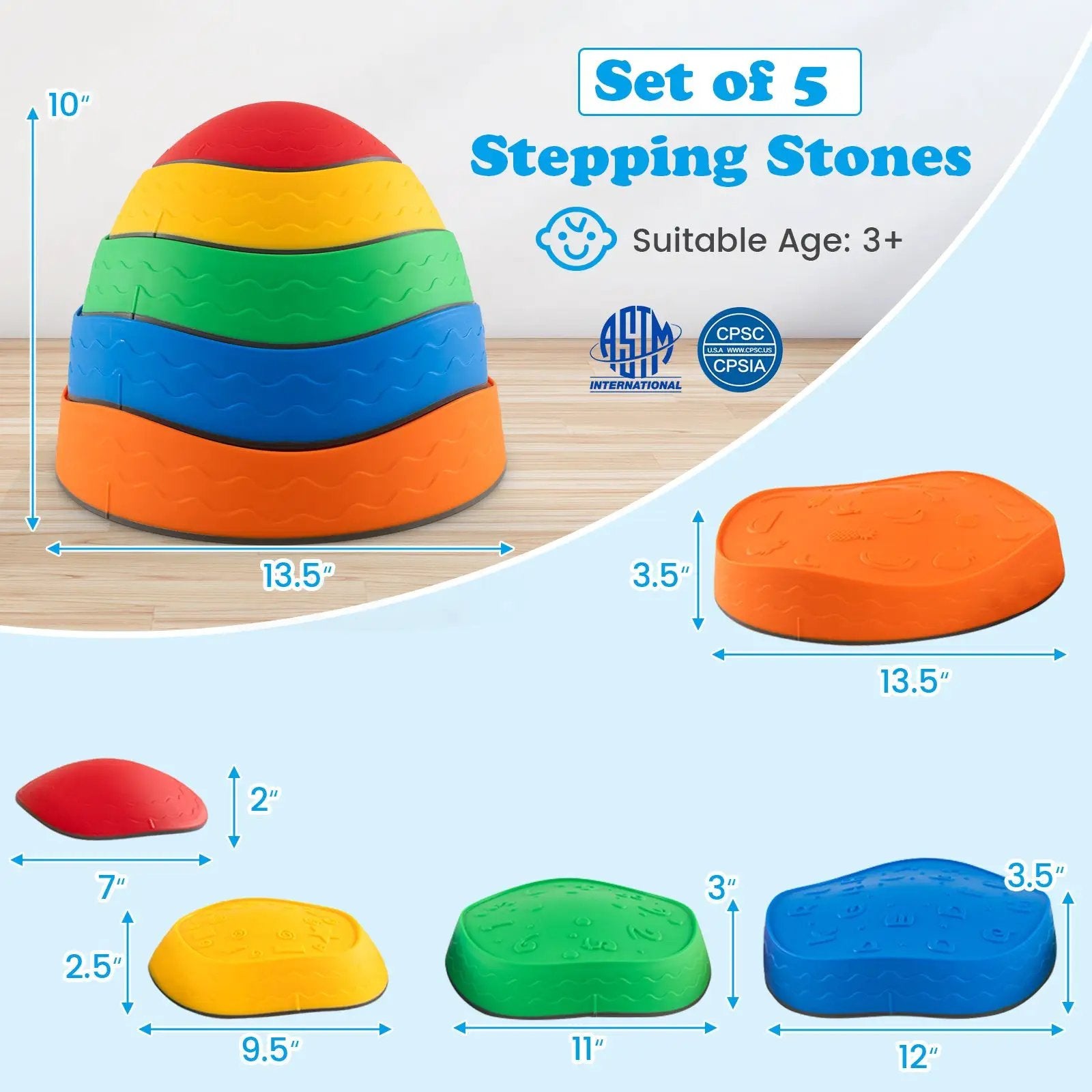 5 Pieces Kids Stepping Stones Stackable Round River Stone Indoor Outdoor-Multicolor by DirectDeals
