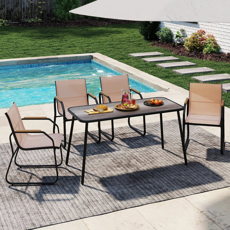 5 Pieces Patio Dining Set with Rectangular Table and Fabric Chairs-Brown by DirectDeals