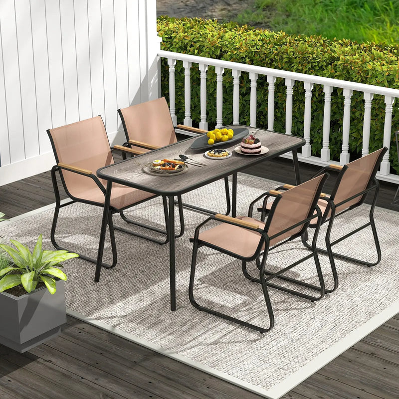 5 Pieces Patio Dining Set with Rectangular Table and Fabric Chairs-Brown by DirectDeals