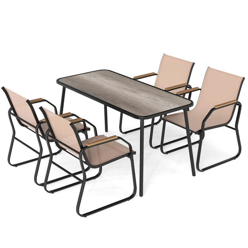 5 Pieces Patio Dining Set with Rectangular Table and Fabric Chairs-Brown by DirectDeals
