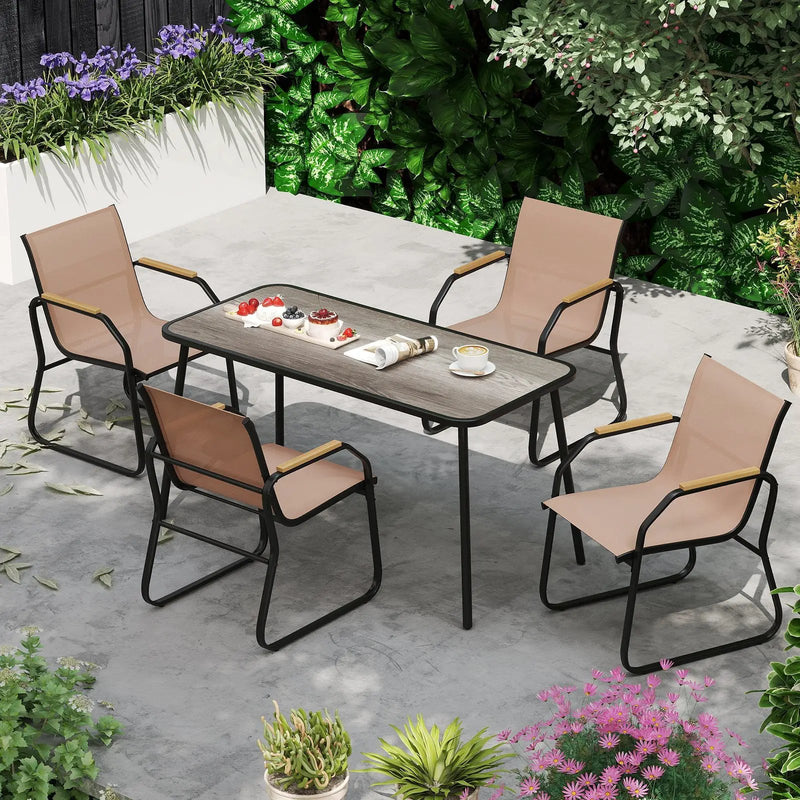 5 Pieces Patio Dining Set with Rectangular Table and Fabric Chairs-Brown by DirectDeals