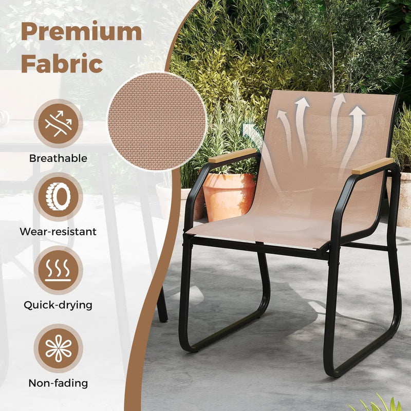 5 Pieces Patio Dining Set with Rectangular Table and Fabric Chairs-Brown by DirectDeals