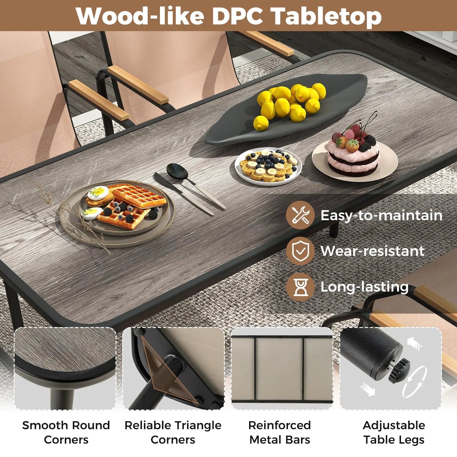 5 Pieces Patio Dining Set with Rectangular Table and Fabric Chairs-Brown by DirectDeals