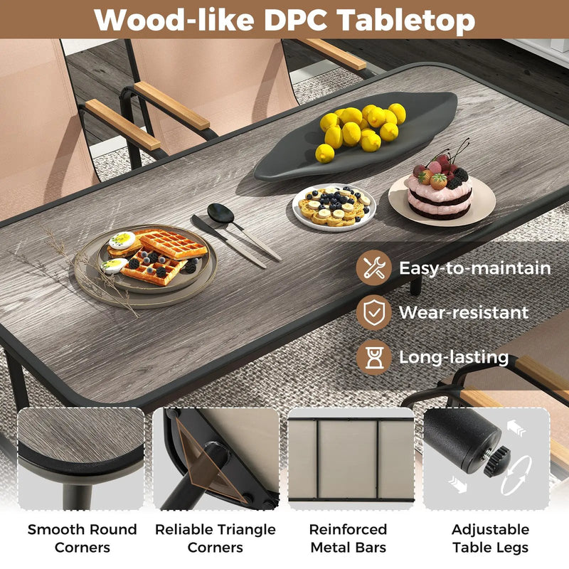 5 Pieces Patio Dining Set with Rectangular Table and Fabric Chairs-Brown by DirectDeals