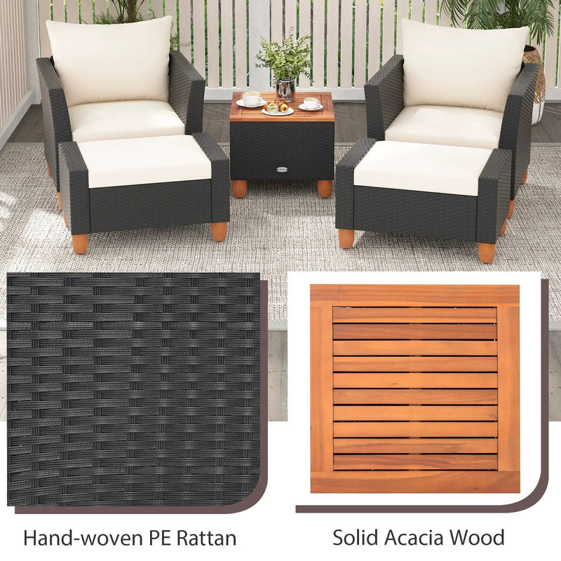 5 Pieces Patio Furniture Set with Loveseat and Armchairs for Porch-White by DirectDeals