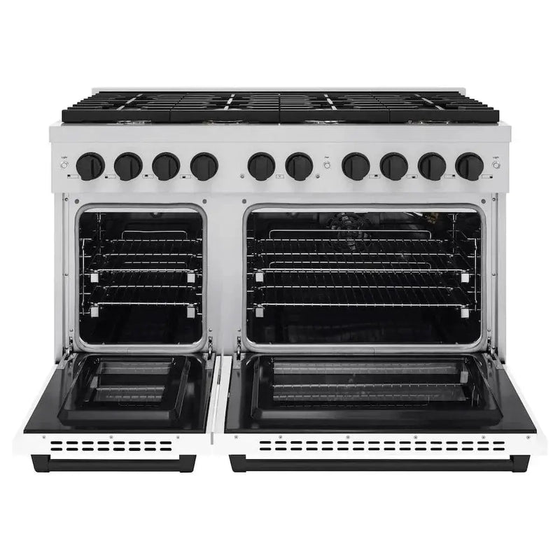 ZLINE 48"Gas Range, Convection Oven White, Matte Black, SGRZ-WM-48-MB by Farmhouse Kitchen and Bath