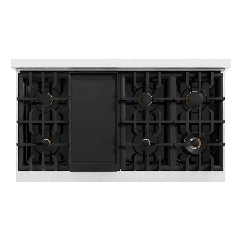 ZLINE 48" Select Dual Fuel Range Gas Cooktop Electric Convection Oven DuraSnow® Stainless Steel Black Matte Door Champagne Bronze HDRSZ-BLM-48-CB by Farmhouse Kitchen and Bath