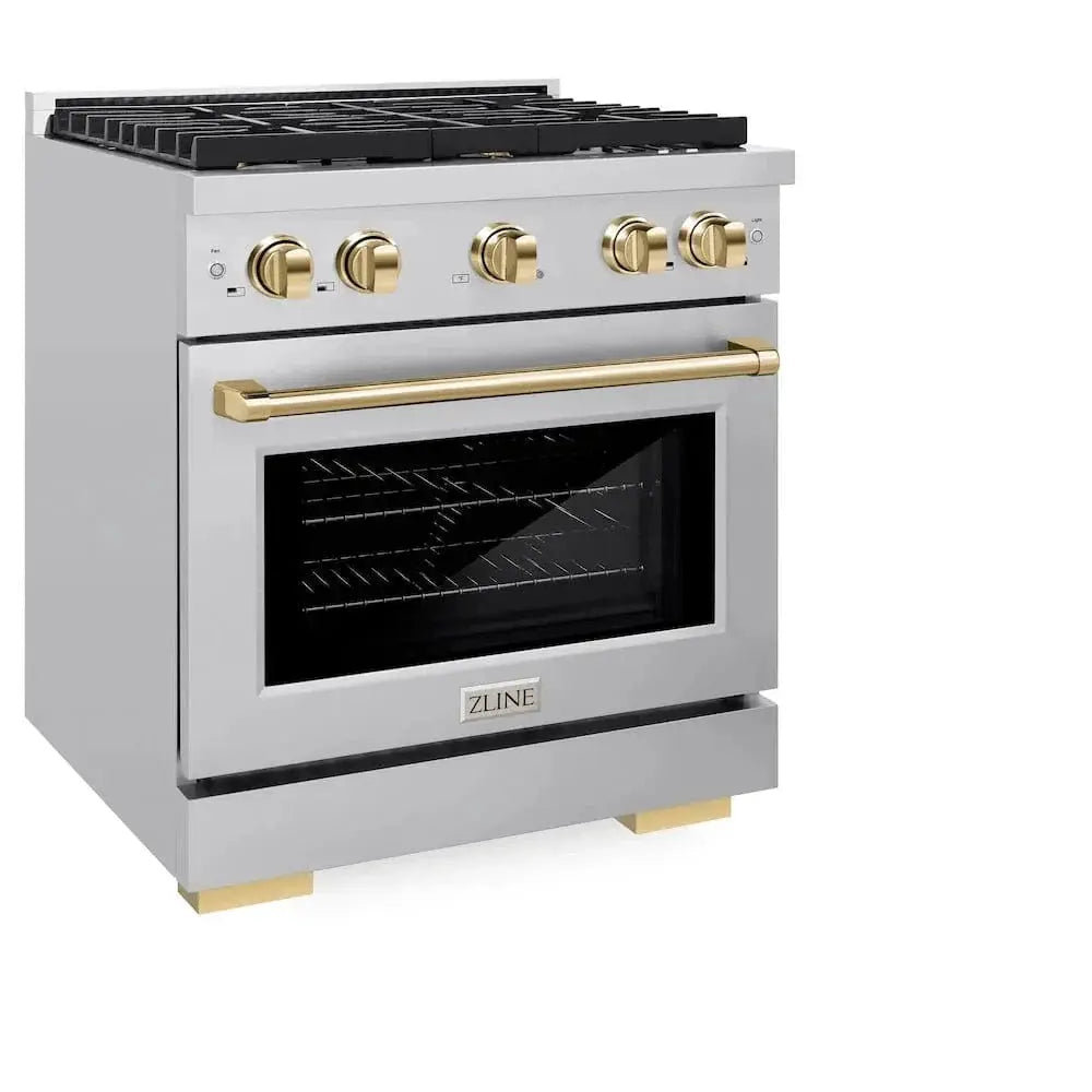 ZLINE 30"Paramount Dual Fuel Range Stainless Steel Gold SDRZ-30-G by Farmhouse Kitchen and Bath