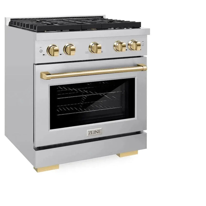 ZLINE 30"Paramount Dual Fuel Range Stainless Steel Gold SDRZ-30-G by Farmhouse Kitchen and Bath