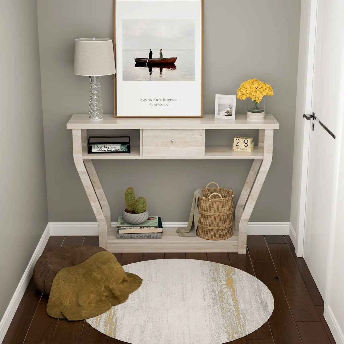 Curved Frame Modern Console Table with Storage Drawer for Entryway by DirectDeals