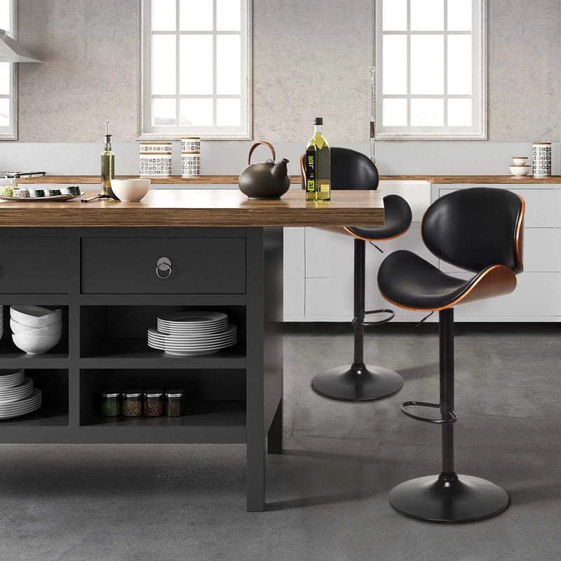 Set of 2 Adjustable Swivel PU Leather Bar Stools with Curved Footrest by DirectDeals