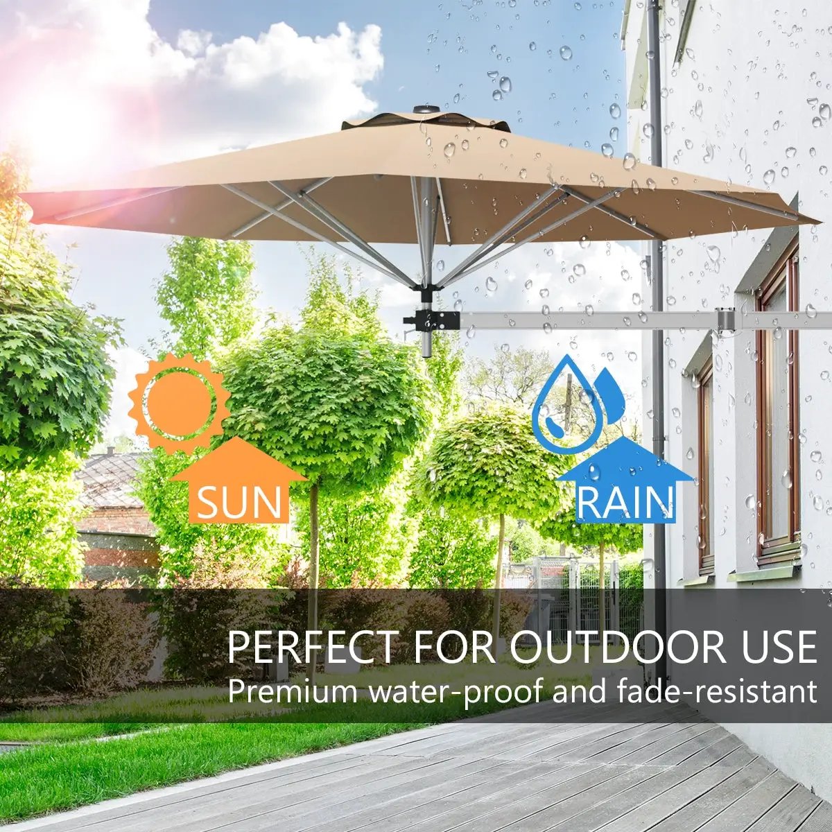8ft Wall-Mounted Telescopic Folding Tilt Sun Shade Umbrella by DirectDeals