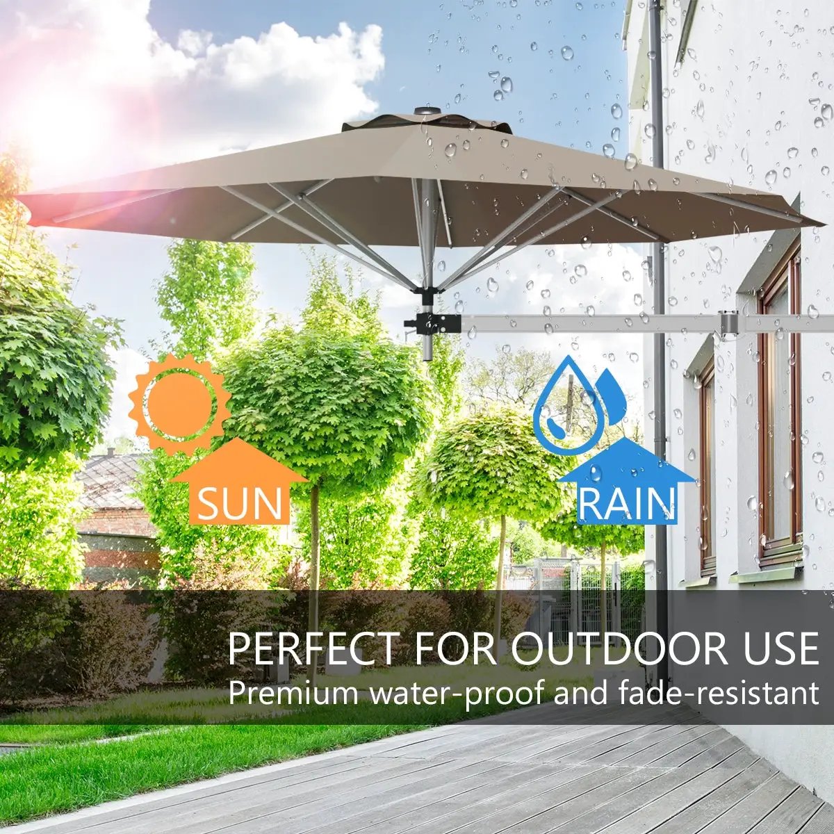 8ft Wall-Mounted Telescopic Folding Tilt Sun Shade Umbrella by DirectDeals