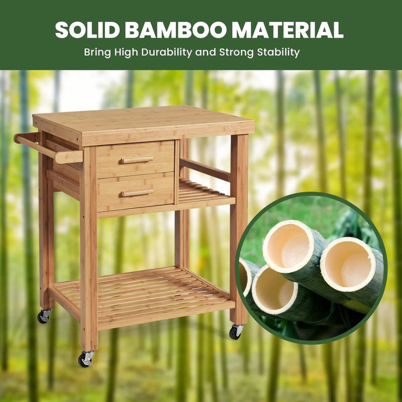 Bamboo Kitchen Trolley Cart with Tower Rack and Drawers by DirectDeals