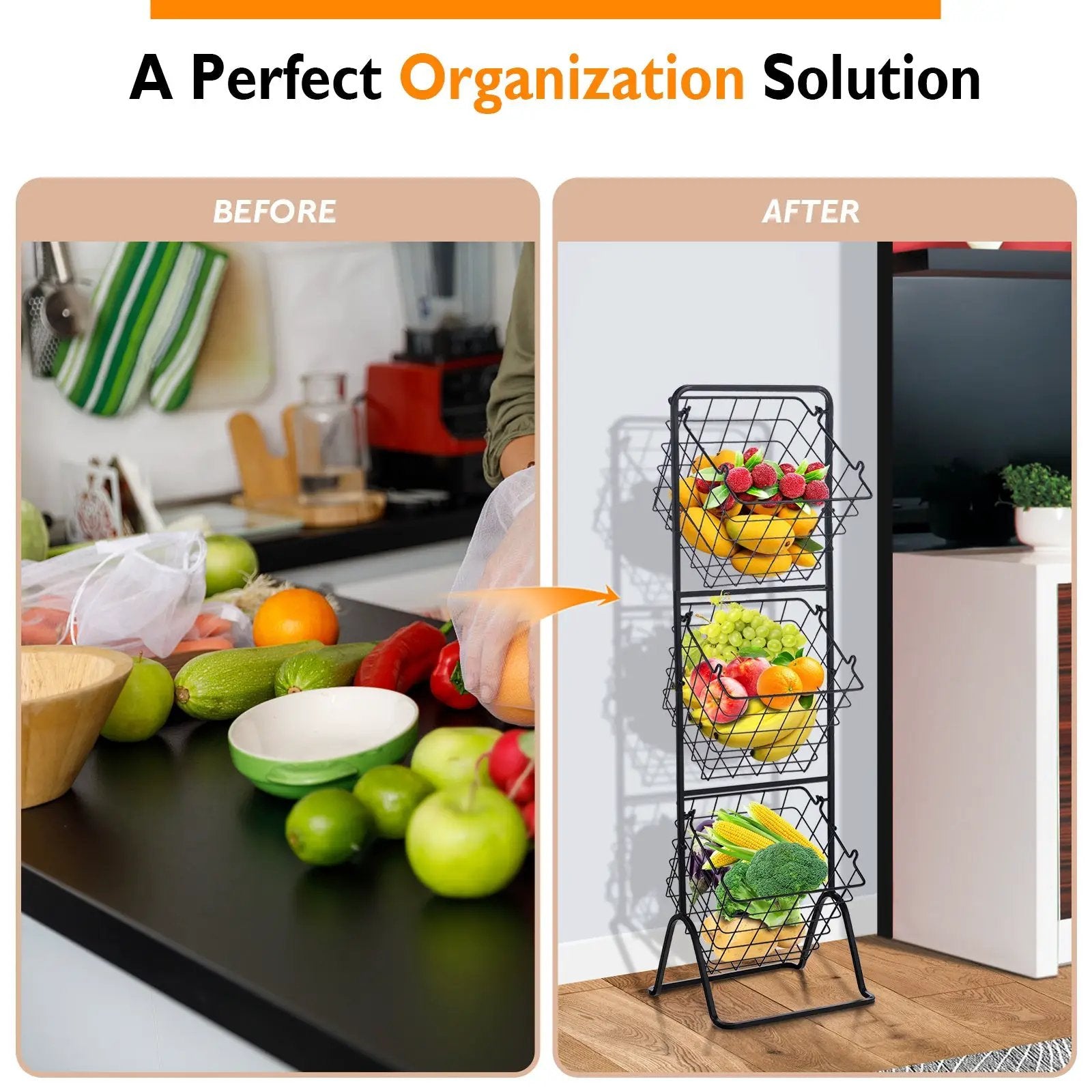 3-Tier Fruit Basket Stand with Adjustable Heights by DirectDeals