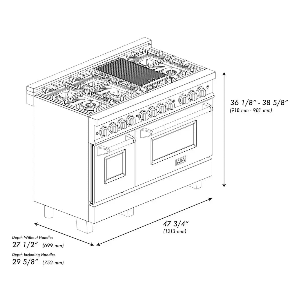 ZLINE 48" Bundle Range RAS-BM-48 & Range Hood 8654BM-48, 2KP-RASBMRH48 by Farmhouse Kitchen and Bath