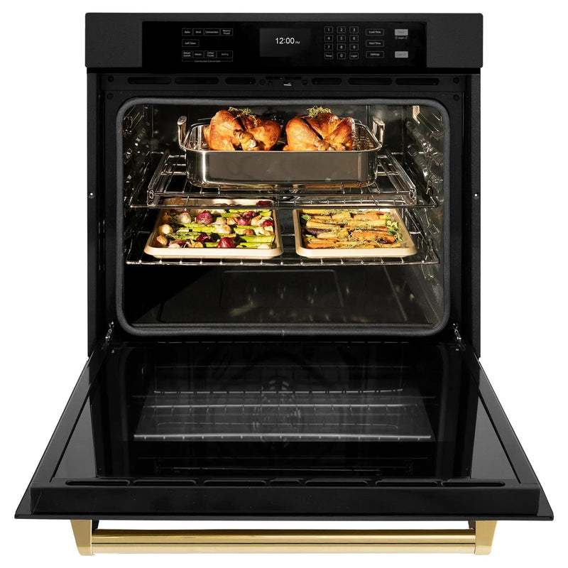 ZLINE 30 ". Professional True Convection Single Wall Oven, Air Fry, Self Clean, Black Stainless Steel, Gold WASBZ-30-G by Farmhouse Kitchen and Bath