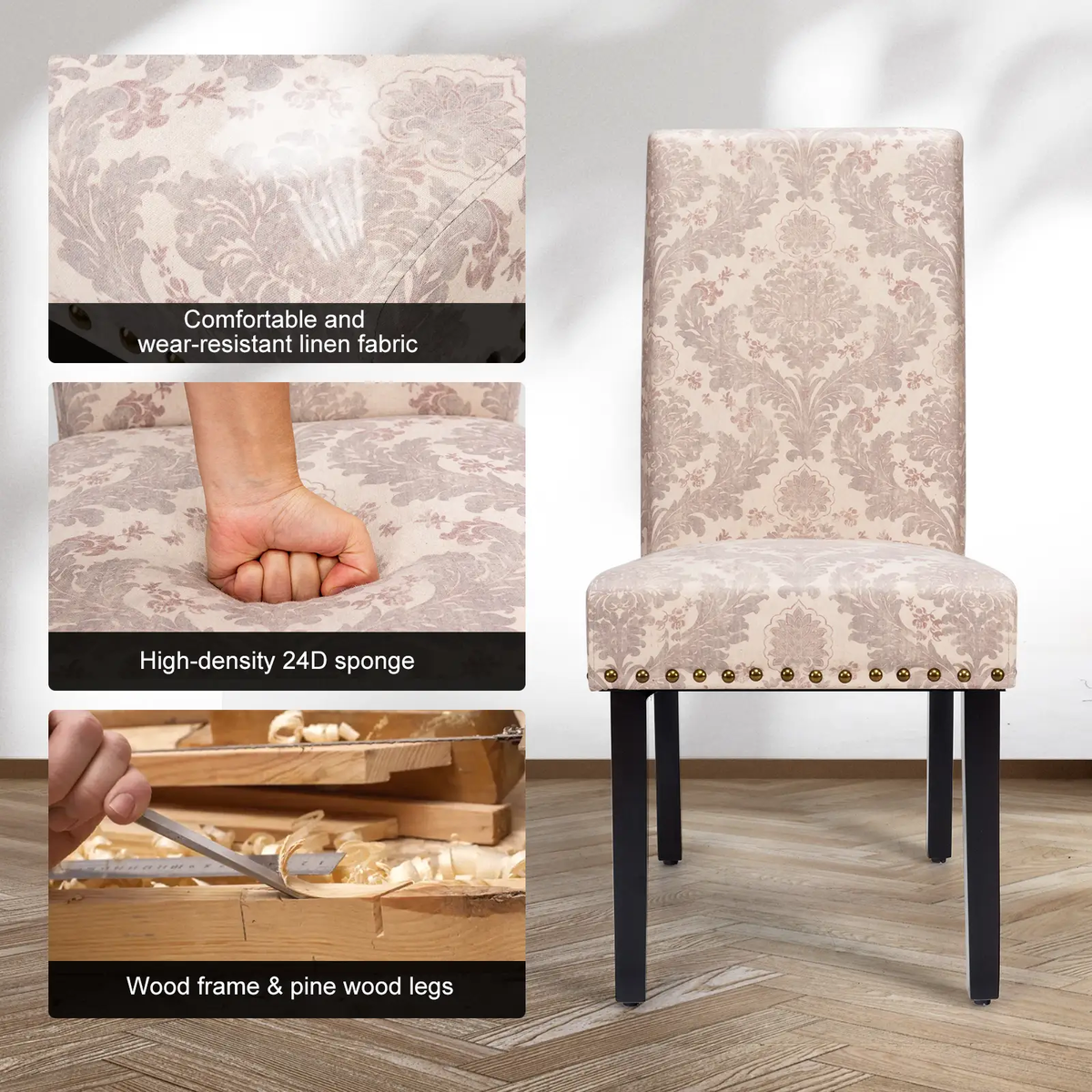Set of 2 Fabric Upholstered Dining Chairs with Nailhead by DirectDeals