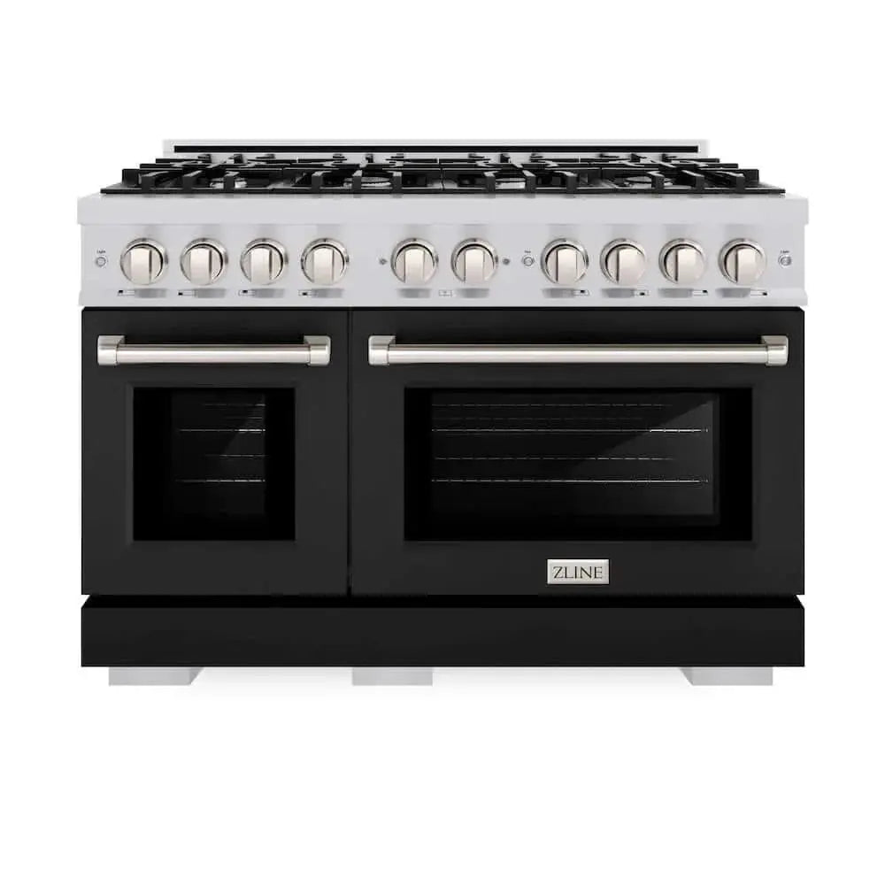 ZLINE 48" Select Dual Fuel Range Gas Cooktop Electric Convection Oven Stainless Steel Black Matte Door HDR-BLM-48 by Farmhouse Kitchen and Bath