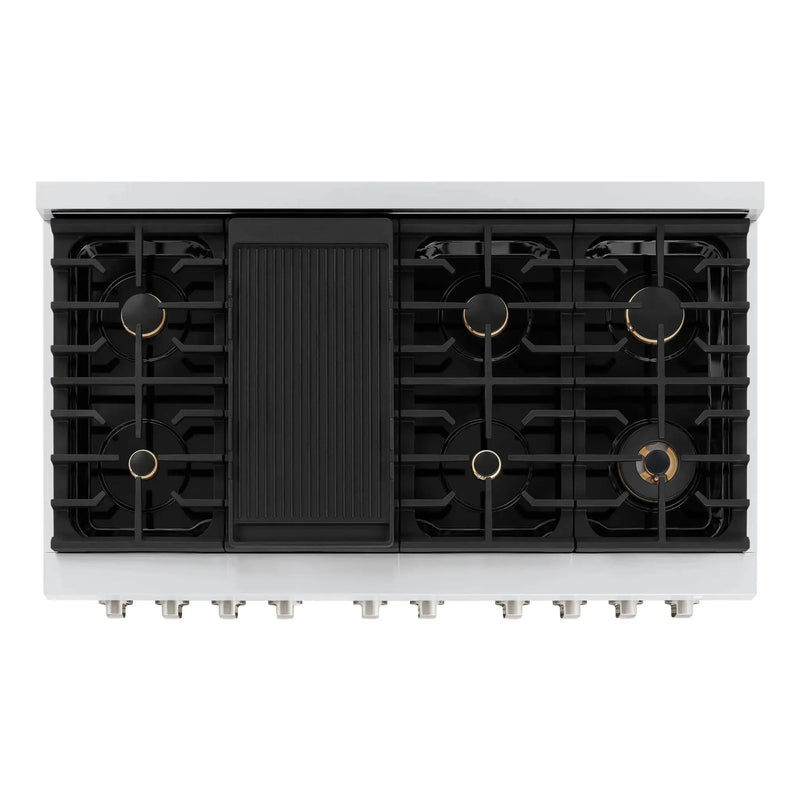 ZLINE 48"Paramount Dual Fuel Range Stainless Steel, Brass Burner, SDR-BR-48 by Farmhouse Kitchen and Bath