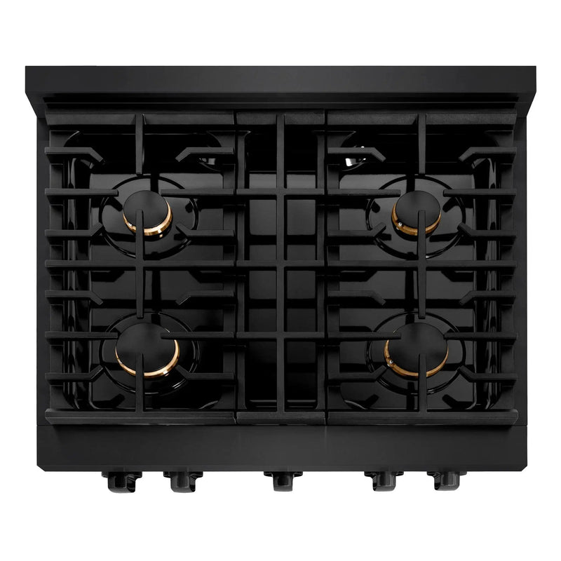 ZLINE 30"Paramount Dual Fuel Range Black Stainless Steel, Brass Burners SDRB-BR-30 by Farmhouse Kitchen and Bath