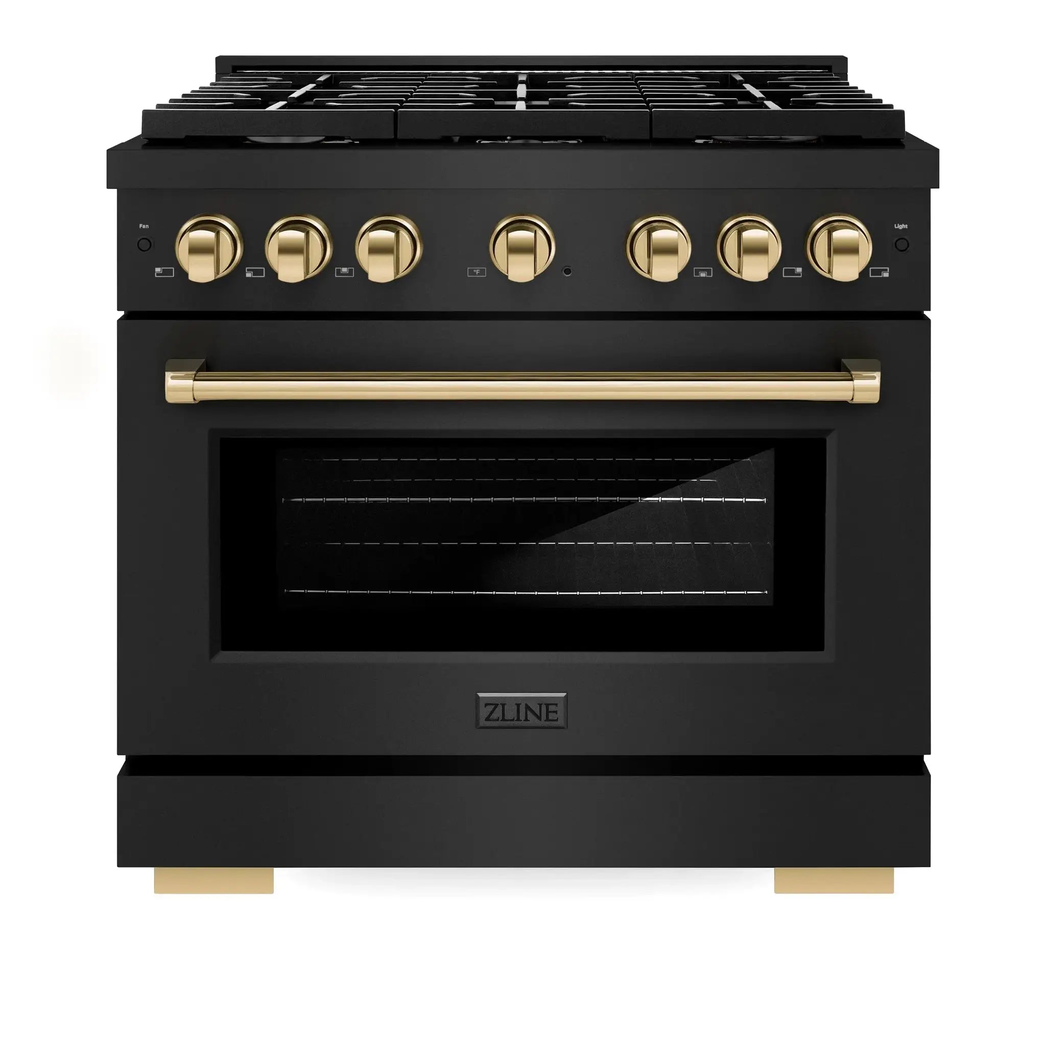 ZLINE 36"Paramount Dual Fuel Range Black Stainless Steel, Gold SDRBZ-36-G by Farmhouse Kitchen and Bath