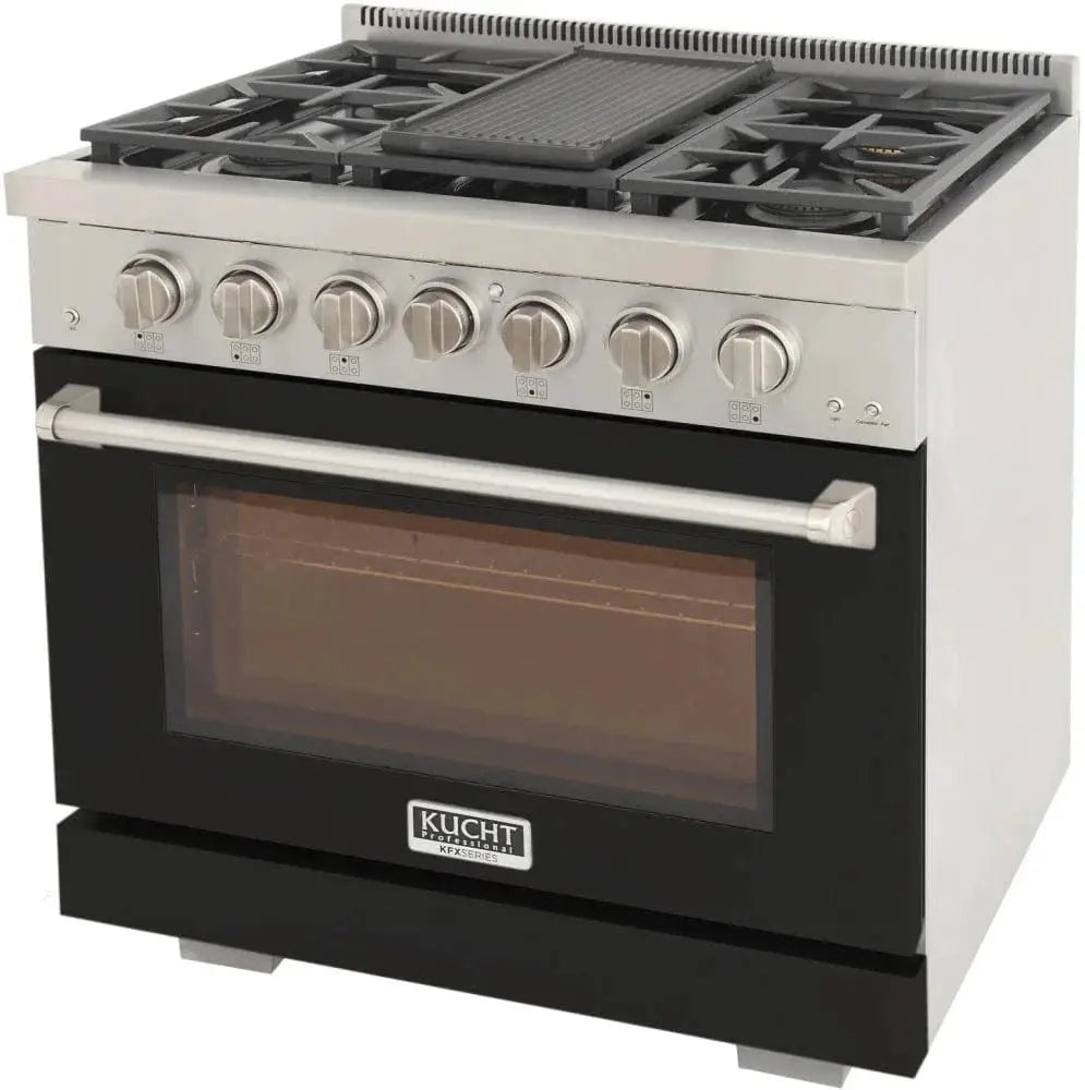 Kucht 36" Freestanding Professional Gas Range Liquid Propane KFX3600X/LP-BK by Farmhouse Kitchen and Bath