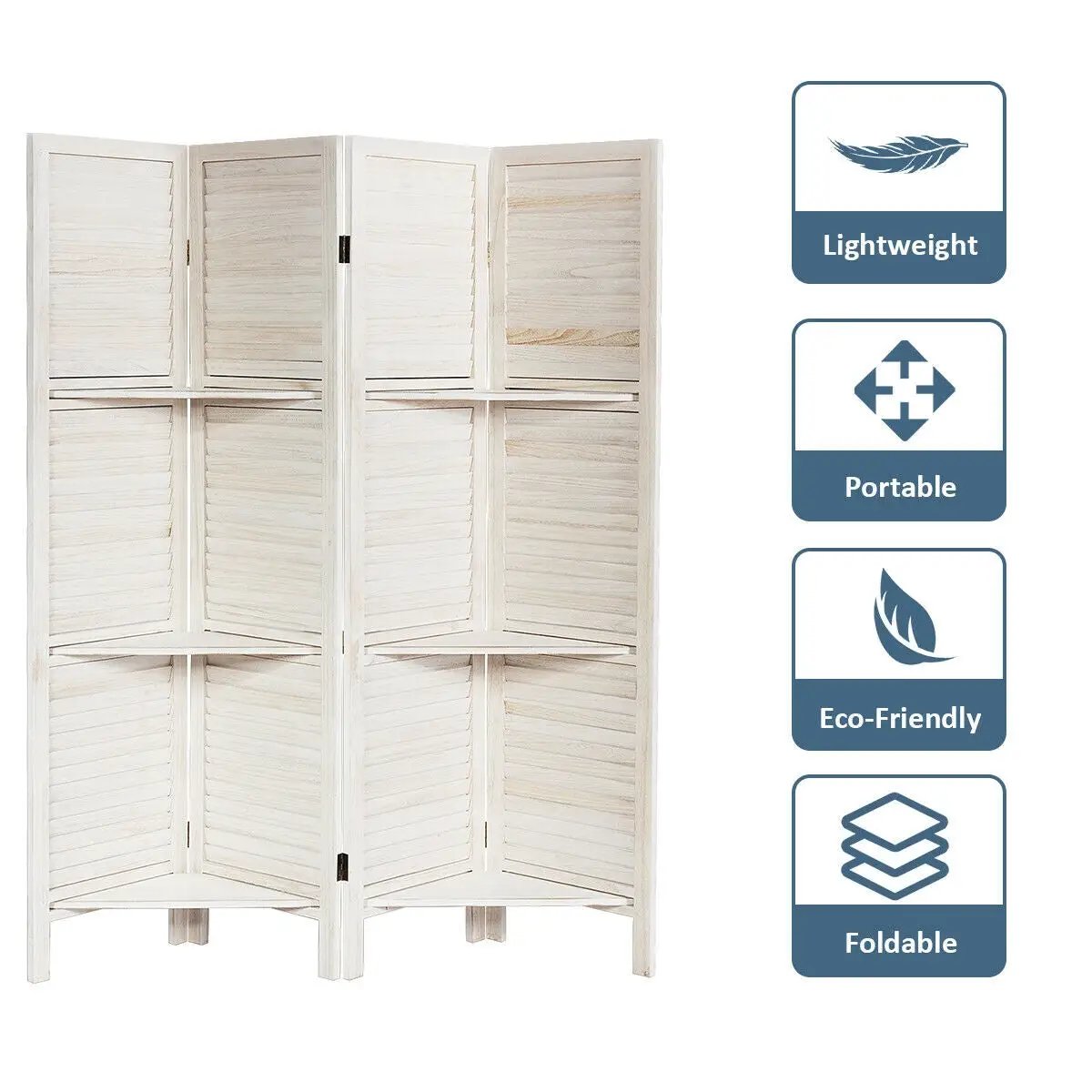 4 Panel Folding Room Divider Screen with 3 Display Shelves by DirectDeals