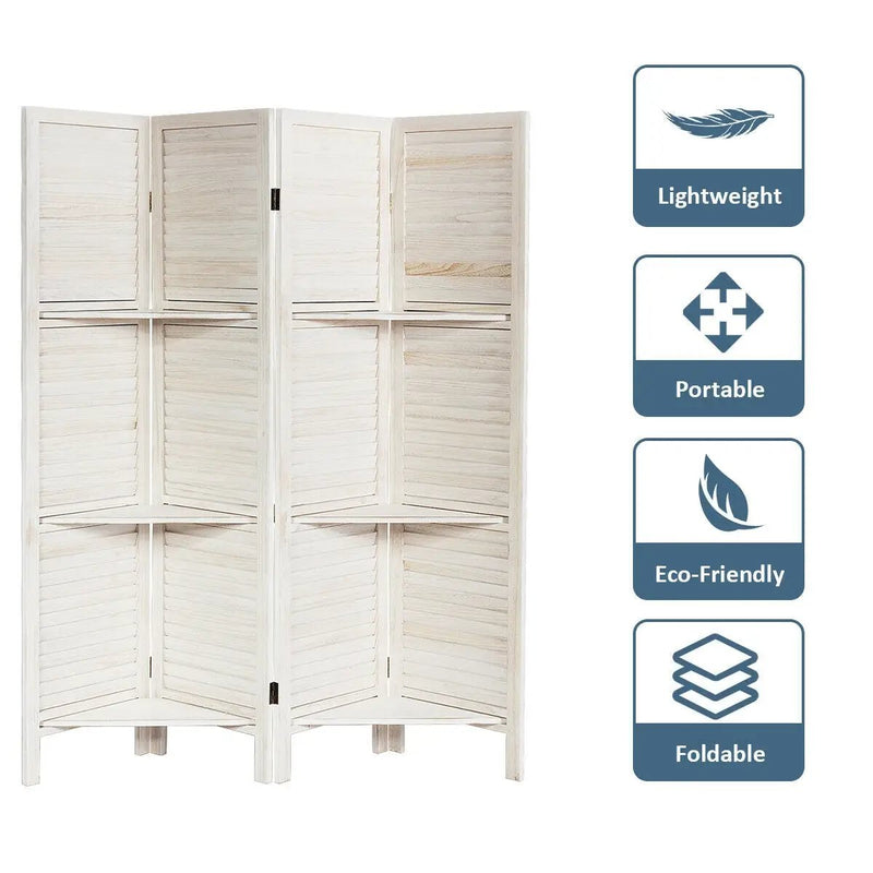 4 Panel Folding Room Divider Screen with 3 Display Shelves by DirectDeals