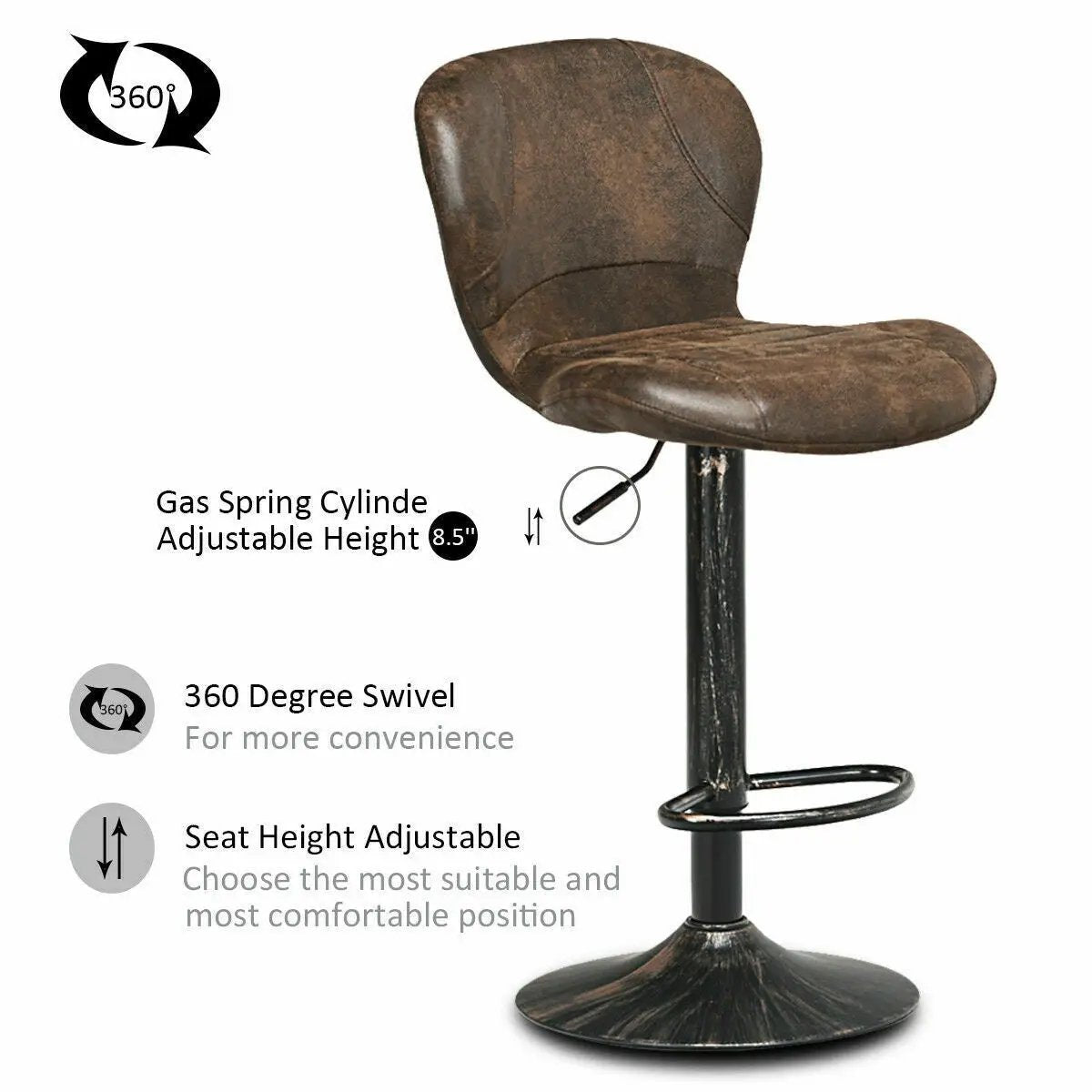Set of 2 Adjustable Swivel Bar Stools with Hot-Stamping Cloth by DirectDeals