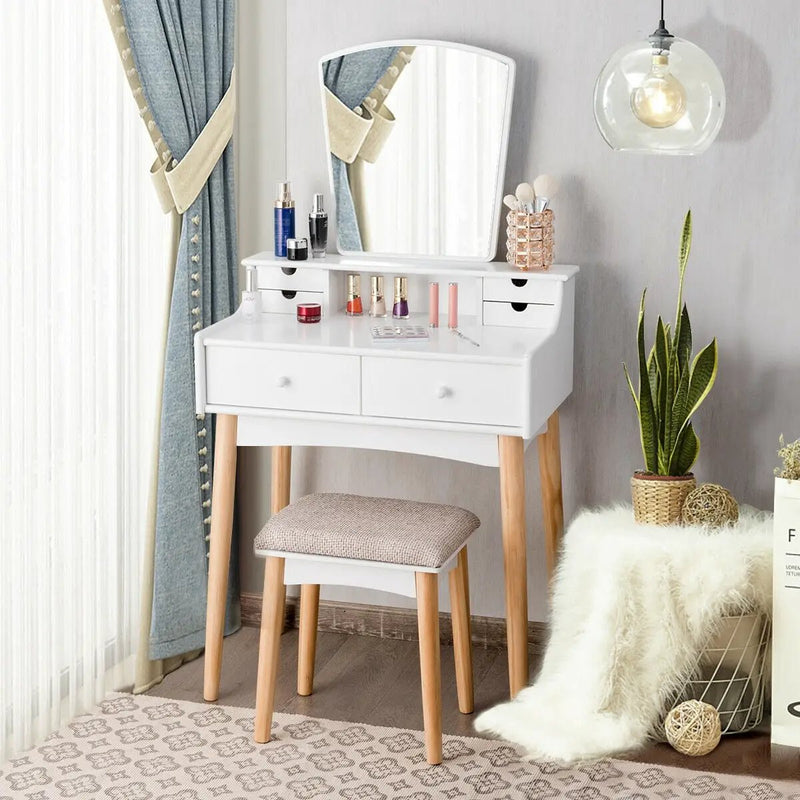Makeup Vanity Set with 6 Drawers and Unique Shape Mirror by DirectDeals
