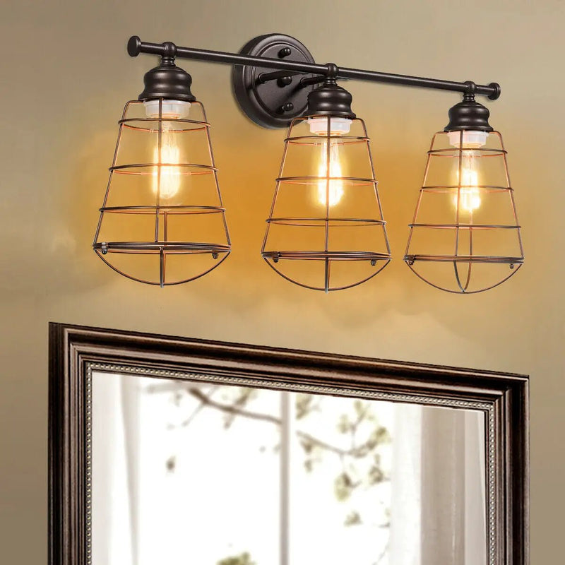 3-Light Vanity Lamp Bathroom Fixture with Metal Wire Cage by DirectDeals