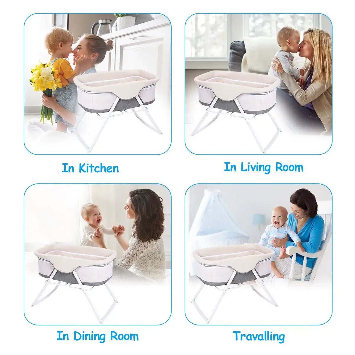 Portable Newborn Rocking Foldaway Baby Bassinet Crib-Gray by DirectDeals