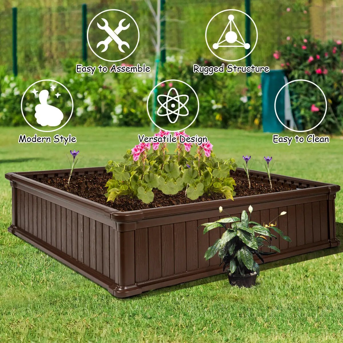 48 Inch Raised Garden Bed Planter for Flower Vegetables Patio by DirectDeals